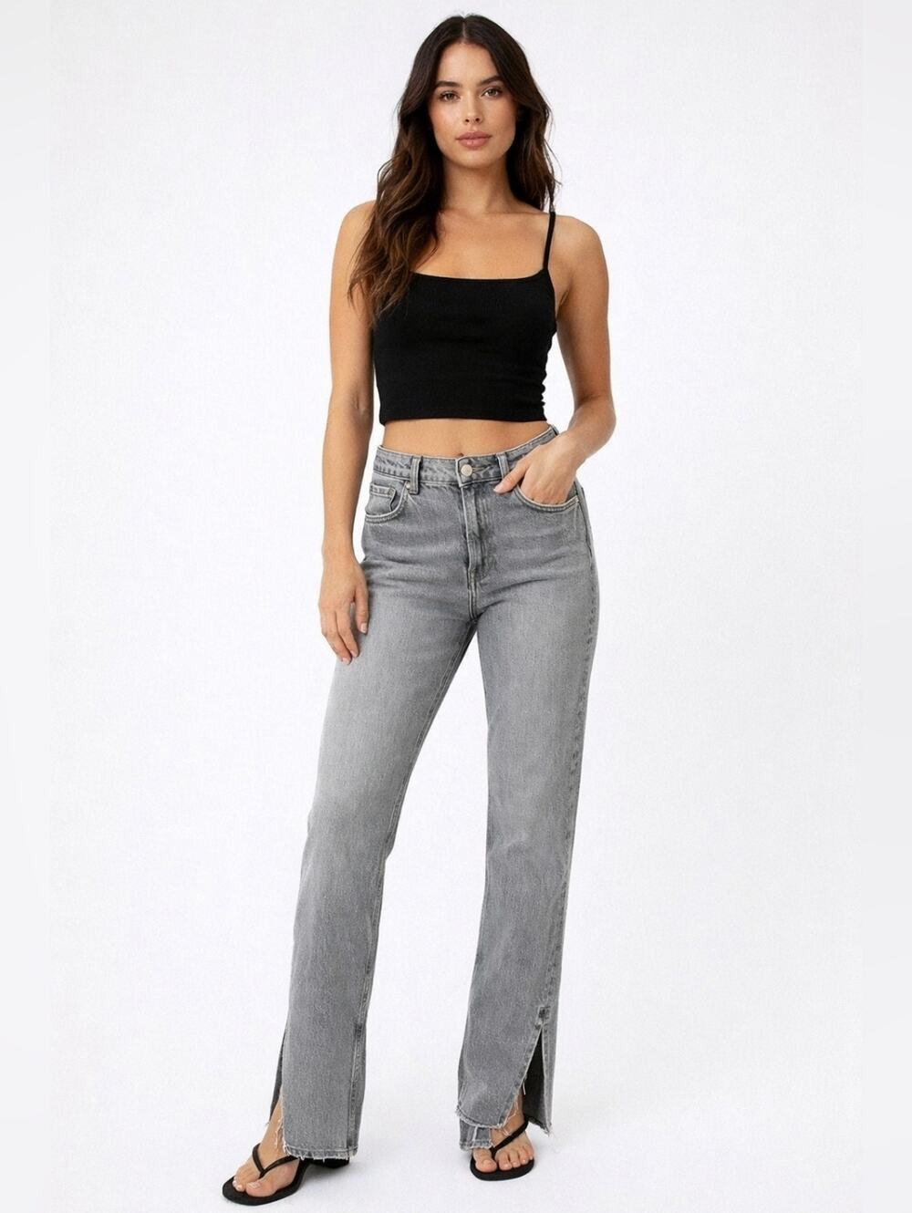 Zara Straight Leg Jeans in Grey Wash - Picture 1 of 6